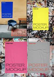 Glued Paper 5 Wall Posters Free Mockup Psd Set In 2020 Poster Mockup Poster Mockup Free Photoshop Mockup Free