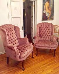 A mid century wingback chair pairs great with sofas & sectionals to make a design statement in your living room. Classy Comics Pair Of Pink Velvet Wing Chairs From Casa Victoria Of Los Angeles Ca Attic Pink Chairs Living Room Velvet Wing Chair Velvet Furniture