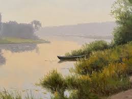 We Will Sail by Rimantas Virbickas: Serene Riverside Landscape Painting"