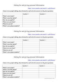Asking For And Giving Personal Information Worksheet Free Esl Printable Worksheets Made By Kids Worksheets Printables Free Kindergarten Worksheets Worksheets