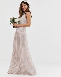 Tfnc Bridesmaid Exclusive High Neck Pleated Maxi Dress In Taupe Brown Maxi Dress Prom Pleated Maxi Dress Maxi Bridesmaid Dresses