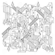This printable horse coloring pages for adults was posted in the coloring pages category. Drawing Of A Non Existent Unreal City Maze With Houses Walls Royalty Free Cliparts Vectors And Stock Illustration Image 68546624