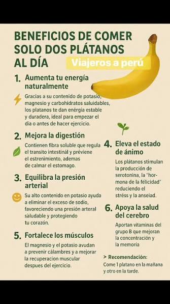 Beneficios de comer solo dos plátanos al día #vidasana #fblifestyle |  Viajeros Perú | Facebook