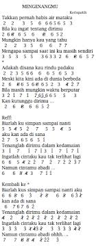 Ku tak percaya / kau ada disini / menemaniku / di saat dia pergi / sungguh bahagia / kau ada disini / menghapus semua / sakit yang kurasa / mungkinkah kau merasakan / semua yang Not Angka Pianika Kerispatih Mengenangmu