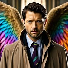 Misha Collins Castiel Supernatural Detailing Angel Rainbow Wings" — image  created in Shedevrum