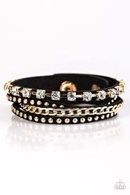 Black And Gold Wrap Bracelet Paparazzi You Talkin To Me Black Bracelet Black Bracelets Gold Rhinestone Paparazzi Jewelry