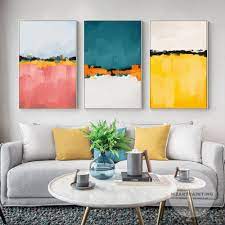 Set Of 3 Prints Framed Wall Art Abstract Pink Mustard Yellow Print Painting Large Wall Art Pictures On 3 Piece Wall Art Abstract Wall Art Abstract Art Painting