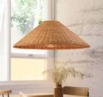 1 -Light Natural Rattan Farmhouse Rattan Cone Large Hanging Pendant Light