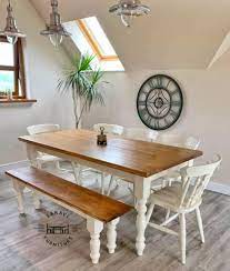 Extendable rustic farmhouse dining table natural hardwood finish with matching benches & chairs. 6ft Rustic Farmhouse Dining Table With 5 Chairs And Bench Saravi Furniture