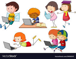 Children Working On Computer Laptop Vector Image On Vectorstock Working With Children Laptop Computers Computer
