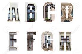 Taking up two residential blocks, the vm houses are appropriately named since they form the letters v and m from above. The Letters Of The Alphabet A B C D E F G And Decorated In The Form Of Ancient Architecture With Elements Of Vintage Facades Of Old Buildings Stock Photo Picture And