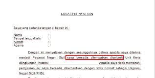 Format surat pernyataan surat pernyataan diketik dengan komputer, bermaterai 6000 dan dibubuhi tanda tangan. Contoh Surat Pernyataan Cpns Bersedia Ditempatkan Dimana Saja Ato Menulis