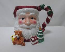 CIC Vintage Santa Christmas Mug Cup Teddy Bear Tree Gift 3 D Ceramic  Holidays