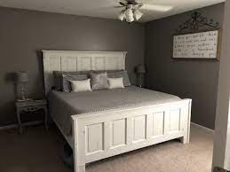 Wood slat support metal platform bed frame with upholstered headboard, mattress foundation. King Bed From Old Doors Bedding Master Bedroom Headboard From Old Door Farmhouse Bedding