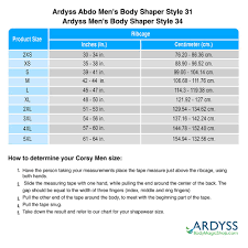 Sizing Chart For Ardyss Abdo Mens Body Shaper Style 31