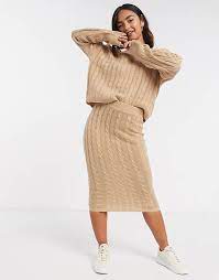 Comfortable and chic skirt sets are the new mvps in my closet. Brave Soul 2 Piece Cable Knit Jumper And And Midi Skirt Set In Biscuit Asos