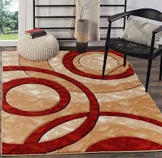 Placing oversized rugs underneath your dining tables is a trendy way to design interiors these days. Buy Glory Rugs Area Rug Modern 4x6 Dark Red Circles Geometry Soft Hand Carved Contemporary Floor Carpet Fluffy Texture For Indoor Living Dining Room And Bedroom Area Online In Indonesia B08czkq7sq