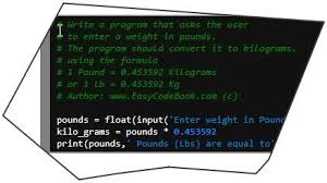 python pounds to kilograms conversion program easycodebook com