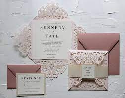 Elegant Blush Pink Laser Cute Wedding Invitation With Belly Band Wedding Invit Wedding Invitations Romantic Modern Wedding Invitations Rose Wedding Invitations