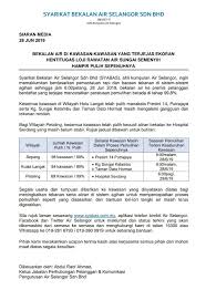 Lembaga urus air selangor (luas) dalam satu kenyataan media berkata, kawasan yang terlibat adalah wilayah petaling, klang, gombak. Facebook