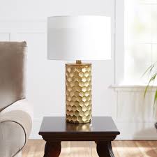 Silverwood Furniture Reimagined Hive Gilded 21 In Gold Table Lamp With Linen Shade Cplt1367 Com The Home Depot Gold Table Lamp Geometric Lamp Lamp