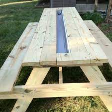 homemade cooler picnic table with popup bathtub drainage system picnic table farmhouse picnic table diy remodel