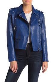 Walter Baker Liz Leather Crop Moto Jacket Hautelook In 2020 Blue Leather Jacket Moto Jacket Outfit Celebrities Leather Jacket