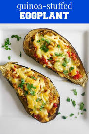 Healthy Quinoa Stuffed Eggplant A Delicious Vegetarian Appetizer That Is Low Carb Low Calorie A In 2021 Eggplant Recipes Healthy Yummy Appetizers Low Carb Vegetarian
