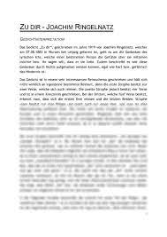 Gedichte für gedichtinterpretation 9 klasse1. Gedichtinterpretation Zu Dir Von Joachim Ringelnatz Interpretation