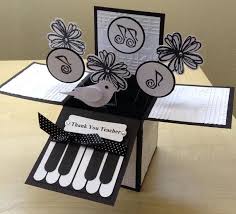 For the top layer of the. Handmade Card In A Box Special Best Teacher Happy Birthday Music Themed Pop Up Greeting Card Pop Up Box Cards Cards Handmade Exploding Box Card