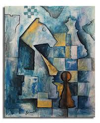 M E Ologeanu Artworks Cubist Paintings Knight Chess Cubism Art