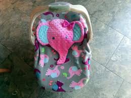 Super Cute Appliqued Girls Pink Elephant Infant Baby Carrier Cover Two Layers Fleece Girls Elephants Carseat Gray Baby Carrier Cover Baby New Baby Products