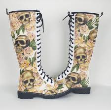 Skull Wedding Shoes Alternative Bride Halloween Wedding Knee High Boots Skulls And Roses Customised Boots Women S Fun Wedding Shoes Knee High Boots Boots