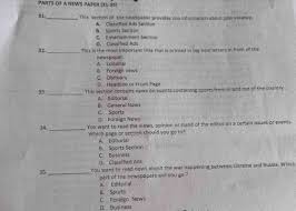 Solved: PARTS OF A NEWS PAPER (31-35 ...