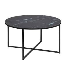 Place this coffee table on a rug with graphic motifs to really showcase it. Alisma Marble Glass Round Coffee Table 80cm Black