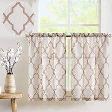 Attached with hinges so they can be opened and shut. Amazon Com Jinchan Kitchen Curtains Short Curtains For Bathroom Moroccan Print Linen Textured Look Half Window Covering For Kitchen Window Treatments 1 Pair 24 Inch Lengthtaupe Kitchen Dining