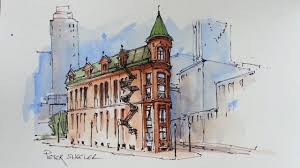 Line And Wash Watercolor Demonstration Flatiron Building Just 3 Colors Peter Sheeler Flatiron Building Watercolor Video