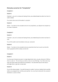 Role Play For Complaints