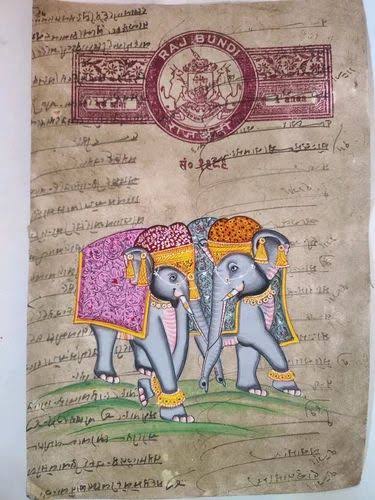 INDIAN elephant Handmade Miniature Painting On Old paper at ₹ 2500/piece | मिनिएचर पेंटिंग in Bundi | ID: 2853814454033
