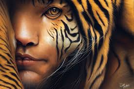 One GLORIUS mistake** 😍 I was trying to prompt a tiger in v3 BUT by using  the word **portrait** I got this beautiful mix! The prompt is nothing  amazing. Award-winning NATGEO **portrait**