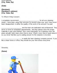 cleaning business recommendation letter