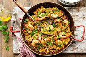 Saffron Chicken And Prawn Paella With Peas Pea Recipes Paella Saffron Chicken