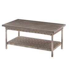 The traditional japanese style outdoor coffee table in the patio will go well with the house having a front garden area. Hampton Bay Beacon Park Gray Wicker Outdoor Patio Coffee Table Fws80486bg The Home Depot