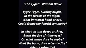 Follow tyger tyger 1 and others on soundcloud. The Tyger Tyger Tiger Tiger Burning Bright Poem Song William Blake Songs Of Inn Lyrics Words Text Youtube