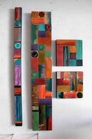 Tribal Abstract Textured Totems Wall Metal Wood Hanging Collages Large Tall Contemporary Painting Handpainted Southwest Midcentury Wood Wall Art Wood Art Stick Art