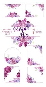 Watercolor Clipart Hand Painted Flower Frames Purpl Roses Etsy Flower Painting Flower Frame Watercolor Flowers