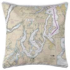 Puget Sound Southern Wa Nautical Chart Pillow