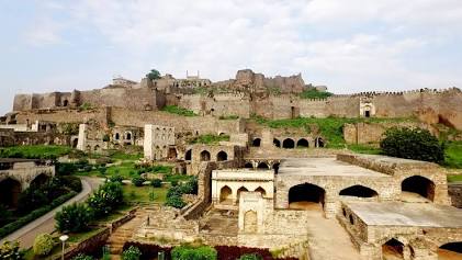 Regal architectural ruins of Golconda Fort, AI generated