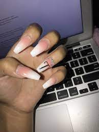 Acrylic Nails Pink Ombre With Initial Wedding Acrylic Nails Nail With Initial Acrylic Pretty Acrylic Nails