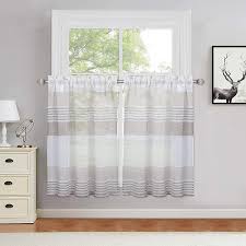 Grey and white striped kitchen curtains. Buy Haperlare Splicing Striped Kitchen Curtains 36 Inches Farmhouse Tier Window Curtains Taupe Cafe Curtains Yarn Dyed Boucle Linen Textured Small Half Window Treatment Set Short Curtain Set Of 2 Online In